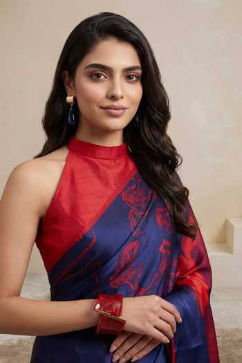 Satya Paul_Red Georgette, Satin Nightly Hymn Printed Saree _at_Aza_Fashions