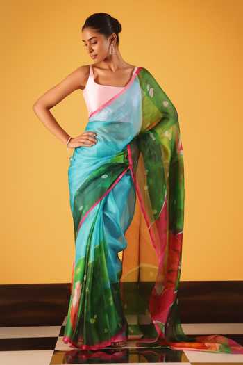 Buy_Satya Paul_Blue Sugar And Spikes Printed Saree _at_Aza_Fashions