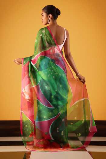Shop_Satya Paul_Blue Sugar And Spikes Printed Saree _at_Aza_Fashions