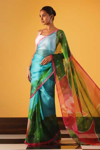 Buy_Satya Paul_Blue Sugar And Spikes Printed Saree _Online_at_Aza_Fashions
