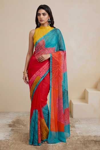 Buy_Satya Paul_Pink Silk, Chiffon Coral Sun Saree _at_Aza_Fashions