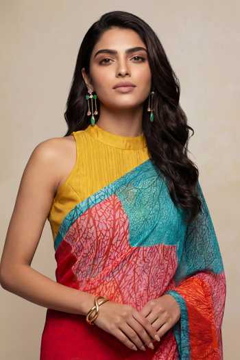Shop_Satya Paul_Pink Silk, Chiffon Coral Sun Saree _Online_at_Aza_Fashions