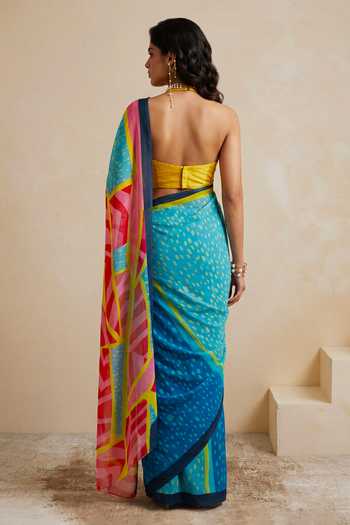 Shop_Satya Paul_Pink Silk, Georgette High Tide Print Saree _at_Aza_Fashions