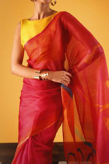 Satya Paul_Blue Silk Past Midnight Printed Saree _at_Aza_Fashions