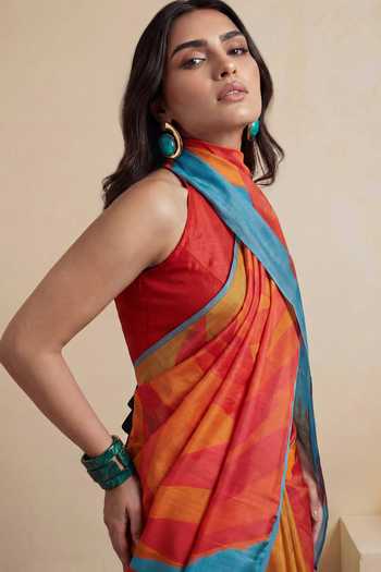 Satya Paul_Multi Color Georgette, Satin Strawberry On Toast Saree _Online_at_Aza_Fashions