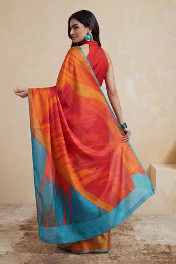 Shop_Satya Paul_Multi Color Georgette, Satin Strawberry On Toast Saree _at_Aza_Fashions
