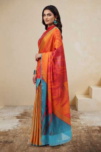 Shop_Satya Paul_Multi Color Georgette, Satin Strawberry On Toast Saree _Online_at_Aza_Fashions
