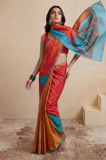 Satya Paul_Multi Color Georgette, Satin Strawberry On Toast Saree _at_Aza_Fashions
