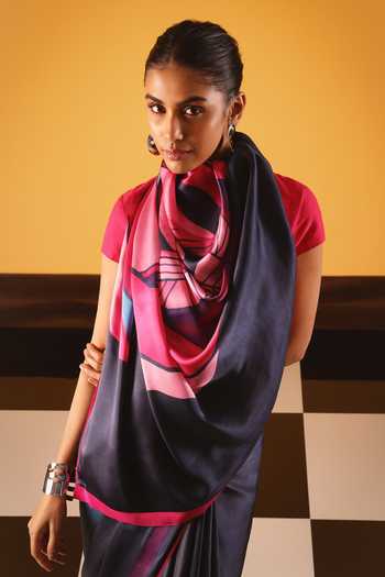 Shop_Satya Paul_Pink Georgette, Satin Damascus Rose Saree _Online_at_Aza_Fashions