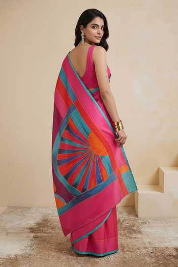 Shop_Satya Paul_Pink Silk, Georgette, Satin Infinite Sky Printed Saree _at_Aza_Fashions