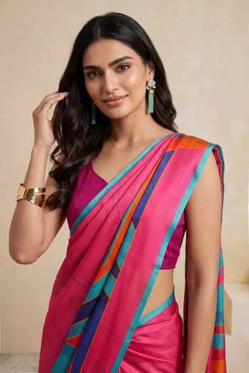 Satya Paul_Pink Silk, Georgette, Satin Infinite Sky Printed Saree _at_Aza_Fashions