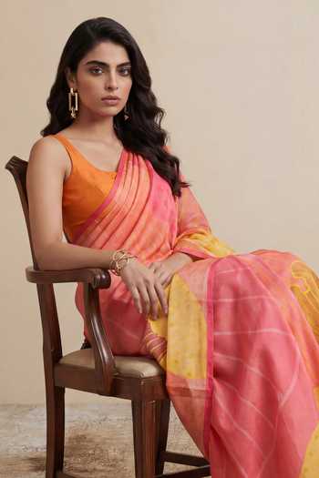 Buy_Satya Paul_Pink Silk, Georgette, Satin String Harmony Printed Saree _Online_at_Aza_Fashions