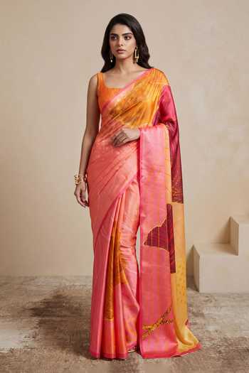 Buy_Satya Paul_Pink Silk, Georgette, Satin String Harmony Printed Saree _at_Aza_Fashions