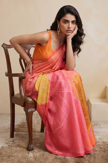 Shop_Satya Paul_Pink Silk, Georgette, Satin String Harmony Printed Saree _Online_at_Aza_Fashions