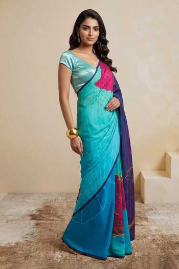 Buy_Satya Paul_Navy Silk, Crepe Modern Minuet Printed Saree _at_Aza_Fashions