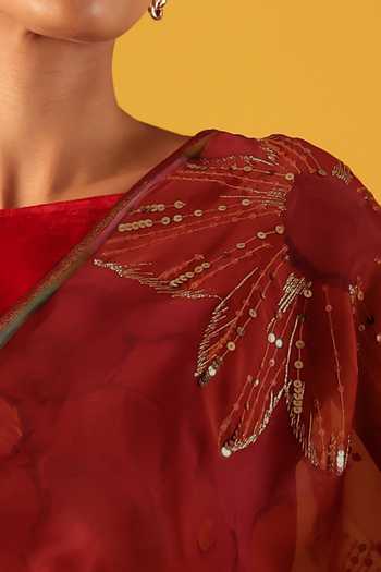 Satya Paul_Gold Silk Organza Sequins, Zari Hello Valentine Saree _Online_at_Aza_Fashions