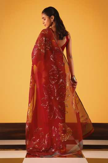 Shop_Satya Paul_Gold Silk Organza Sequins, Zari Hello Valentine Saree _at_Aza_Fashions