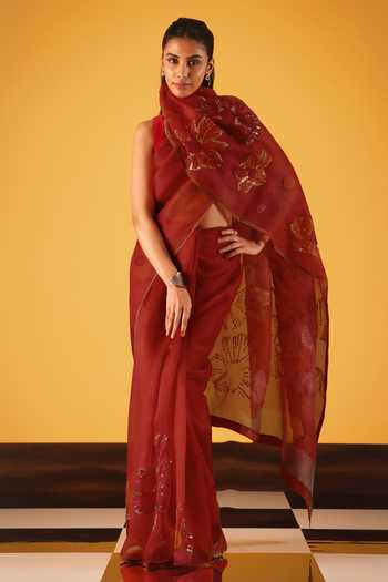 Buy_Satya Paul_Gold Silk Organza Sequins, Zari Hello Valentine Saree _Online_at_Aza_Fashions