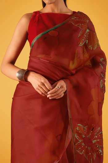 Buy_Satya Paul_Gold Silk Organza Sequins, Zari Hello Valentine Saree 