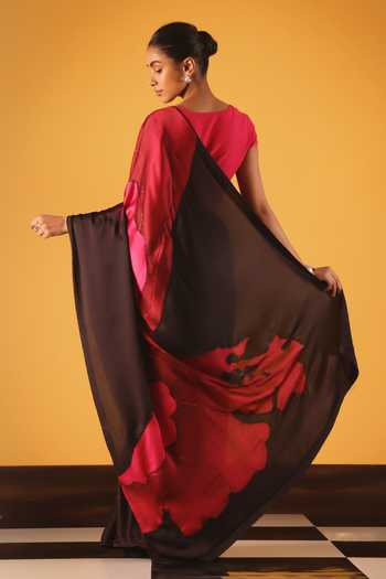 Shop_Satya Paul_Pink Georgette, Satin Blushing Oud Printed Saree _at_Aza_Fashions