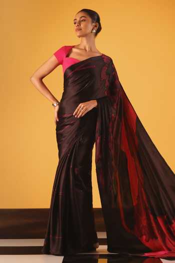 Buy_Satya Paul_Pink Georgette, Satin Blushing Oud Printed Saree _Online_at_Aza_Fashions
