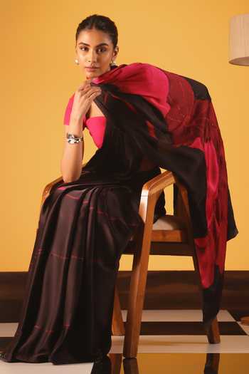 Shop_Satya Paul_Pink Georgette, Satin Blushing Oud Printed Saree _Online_at_Aza_Fashions