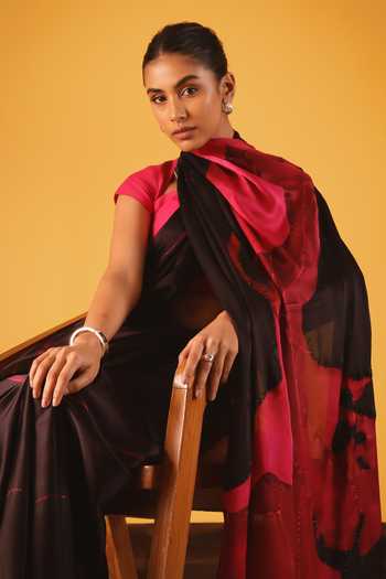 Satya Paul_Pink Georgette, Satin Blushing Oud Printed Saree _at_Aza_Fashions