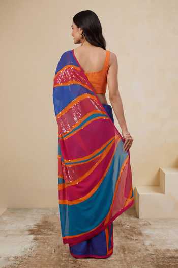 Shop_Satya Paul_Pink Silk, Crepe Sequins, Zari Nights Of Neon Saree _at_Aza_Fashions