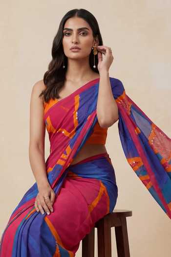 Buy_Satya Paul_Pink Silk, Crepe Sequins, Zari Nights Of Neon Saree _Online_at_Aza_Fashions