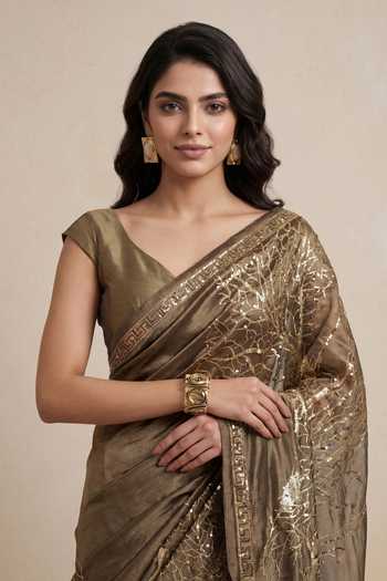 Buy_Satya Paul_Gold Viscose, Tissue Zari, Foil Printing Divine Epiphany Embellished Saree 