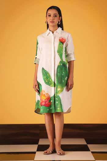Satya Paul_Pink Linen Collared, Yes Sugar And Spikes Printed Tunic _Online_at_Aza_Fashions