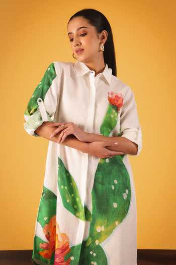 Buy_Satya Paul_Pink Linen Collared, Yes Sugar And Spikes Printed Tunic _Online_at_Aza_Fashions