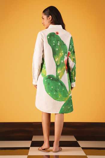 Shop_Satya Paul_Pink Linen Collared, Yes Sugar And Spikes Printed Tunic _at_Aza_Fashions