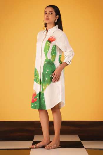 Shop_Satya Paul_Pink Linen Collared, Yes Sugar And Spikes Printed Tunic _Online_at_Aza_Fashions