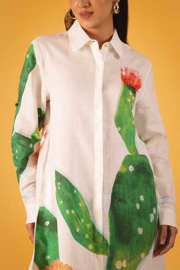 Satya Paul_Pink Linen Collared, Yes Sugar And Spikes Printed Tunic _at_Aza_Fashions