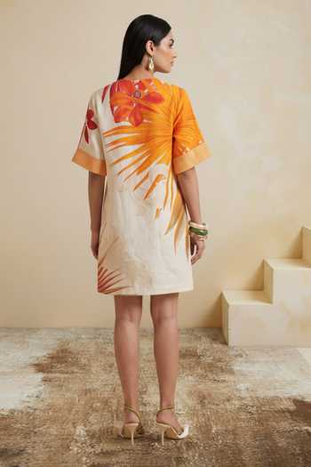 Shop_Satya Paul_Off White Linen Amber Thicket Printed Dress _at_Aza_Fashions
