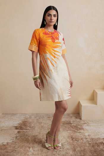 Buy_Satya Paul_Off White Linen Amber Thicket Printed Dress _at_Aza_Fashions