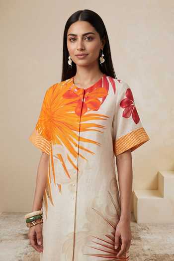 Buy_Satya Paul_Off White Linen Amber Thicket Printed Dress _Online_at_Aza_Fashions