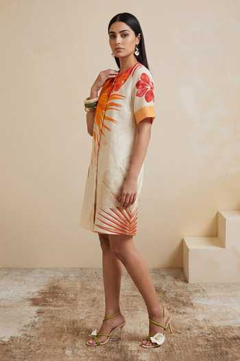 Shop_Satya Paul_Off White Linen Amber Thicket Printed Dress _Online_at_Aza_Fashions