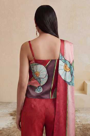 Shop_Satya Paul_Multi Color Satin Halter Neck Magenta Prism Top _at_Aza_Fashions