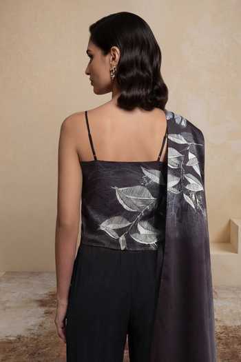 Shop_Satya Paul_Black Satin Midnight Foliage Top _at_Aza_Fashions