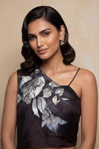 Shop_Satya Paul_Black Satin Midnight Foliage Top _Online_at_Aza_Fashions