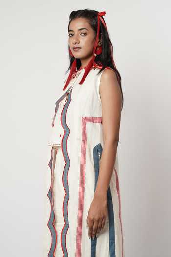 Shop_Shwetanga_Ivory Cotton, Linen Keyhole Neck Scallop Bordered Cape Sharara Set _Online_at_Aza_Fashions