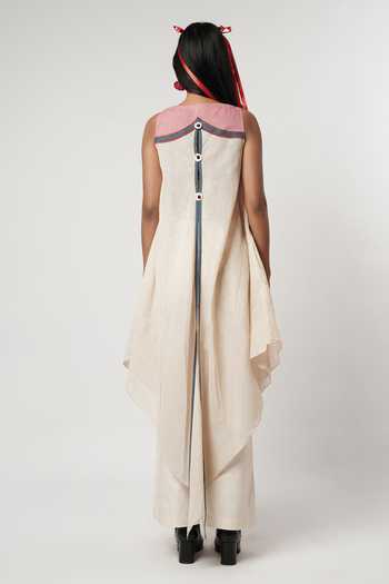 Shop_Shwetanga_Ivory Cotton, Linen Beads No Gamcha Scalloped Tunic And Pant Set _at_Aza_Fashions