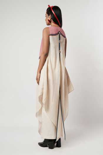 Shwetanga_Ivory Cotton, Linen Beads No Gamcha Scalloped Tunic And Pant Set _Online_at_Aza_Fashions