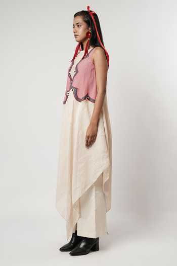 Buy_Shwetanga_Ivory Cotton, Linen Beads No Gamcha Scalloped Tunic And Pant Set _Online_at_Aza_Fashions