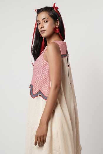 Shop_Shwetanga_Ivory Cotton, Linen Beads No Gamcha Scalloped Tunic And Pant Set _Online_at_Aza_Fashions