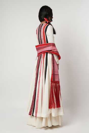 Shop_Shwetanga_Ivory Cotton Tassels, Fringe Round Neck Floating Panelled Anarkali Sharara Set _at_Aza_Fashions