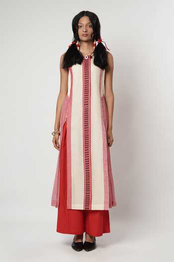 Shwetanga_Multicolor Cotton Embroidery Round Neck Naga Kurta And Pant Set _Online_at_Aza_Fashions