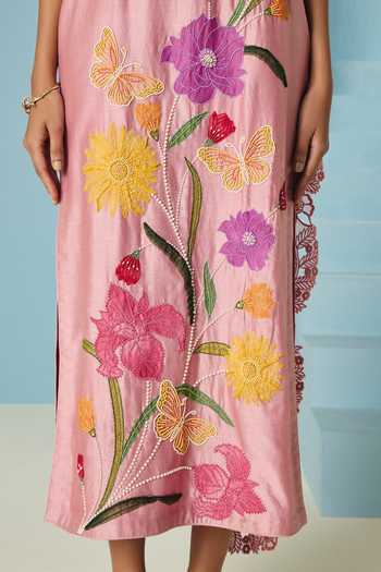 Buy_Chandrima_Pink Chanderi, Silk Organza Applique, Beads, Cut Work One Blush Draped Dress _Online_at_Aza_Fashions